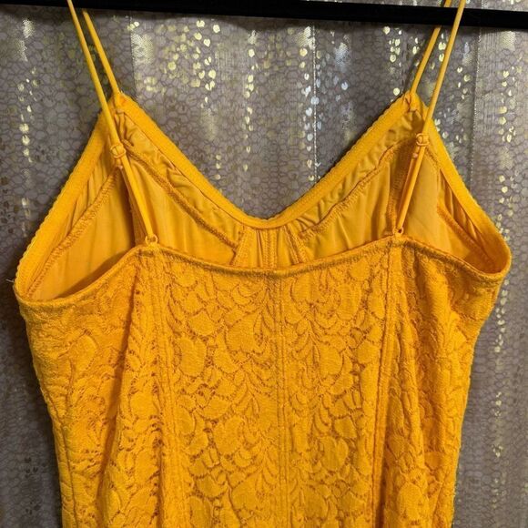 Free People Light Me Up Golden Yellow Floral Lace Slip Bodycon Dress Large - Picture 6 of 8
